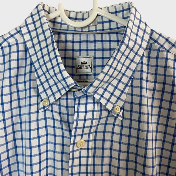 Peter Millar Dress Shirt Mens Large Blue Check Twill Button Down Long Sleeve - Picture 5 of 11